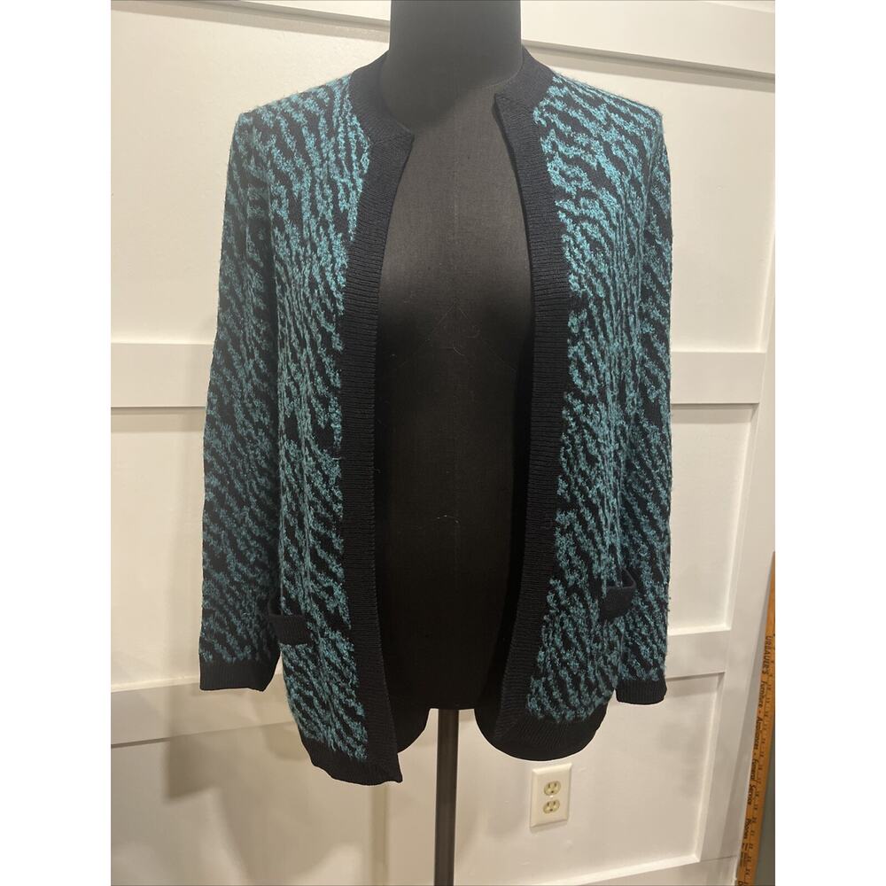 2000/ Y2K St John Knit Cardigan Zebra Print Blue-green Size 10